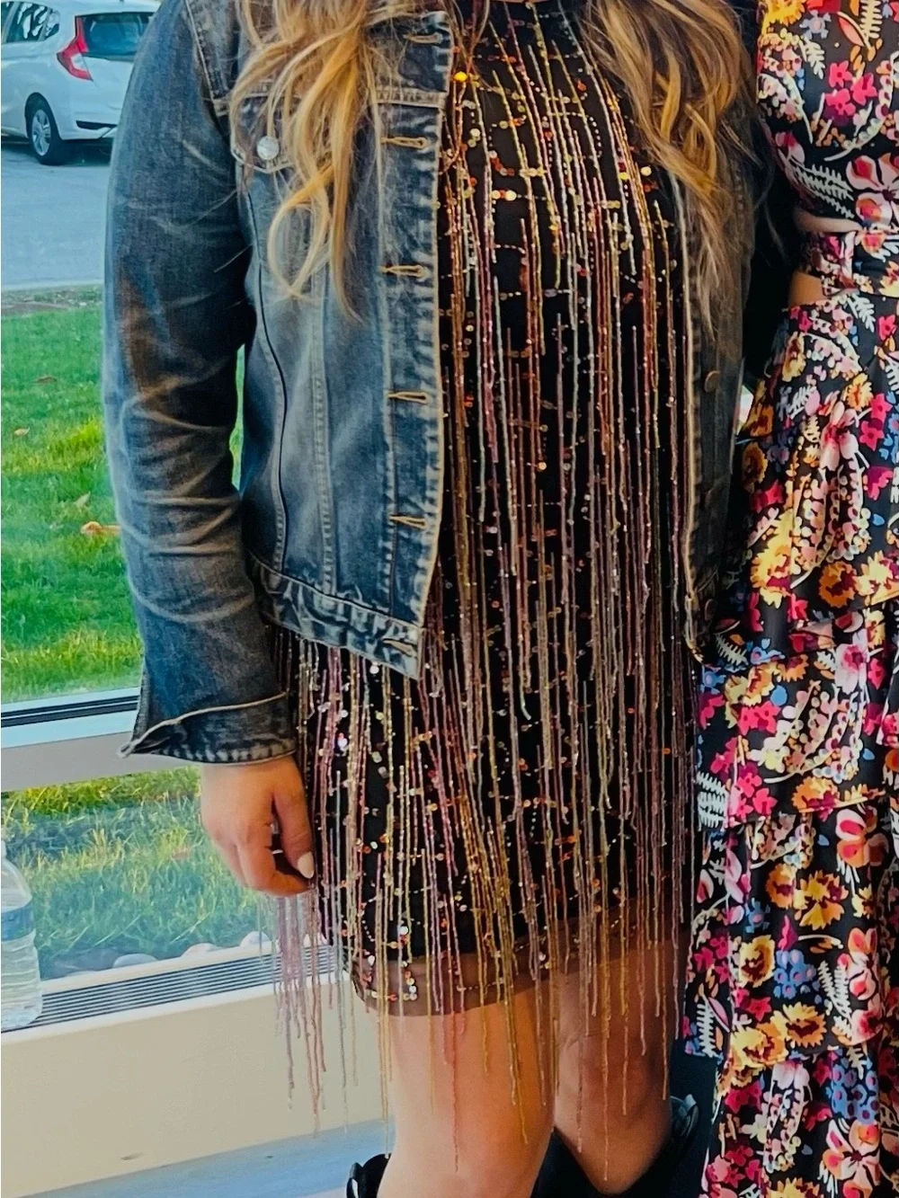 Nasty Gal Black Sequin Fringe Mini Dress with Gold & Pink Accents - Picture 1 of 5